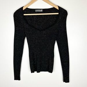 Anthropologie Sweetheart Ribbed Metallic Sweater